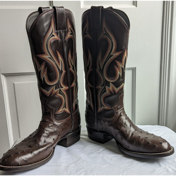 Men’s Full Quill Ostrich Cowboy Boots Brown Leather Western Handmade US 9.5 D main image 10